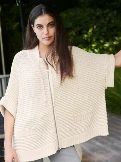 Poncho Aus Baumwollstrick Mit Reisverschluss Und Größer Rippenstruktur