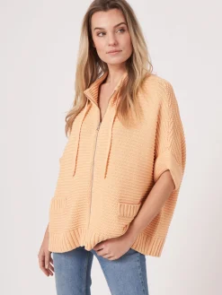 Poncho Aus Baumwollstrick Mit Reisverschluss Und Größer Rippenstruktur