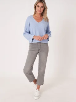 Pullover Aus Kaschmir-Baumwollmischung Mit Feiner Rippstruktur