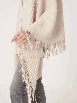 Rippenstrick-Cape Mit Fransen