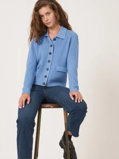 Rippenstrickjacke Mit Polokragen Aus Merinowolle