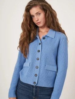 Rippenstrickjacke Mit Polokragen Aus Merinowolle