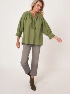 Ruschenbluse Aus Reiner Baumwolle