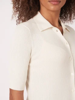 Strickjacke Mit Polokragen Und Kurzen Armeln Aus Superfeinem Rippenstrick