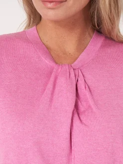 Superfein Gestricktes Kaschmir-Seidenoberteil Mit Ausschnitt Mit Gedrehtem Knotendetail