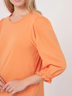 T-Shirt Mit 3/4-Armeln Mit Elastischem Bundchen Und Rusche