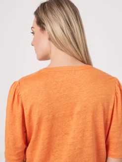 T-Shirt Mit Rundhalsausschnitt Und Schlitz Aus Leinen
