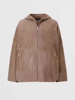 Wildlederjacke Mit Kapuze Und Geschlitzten Armeln