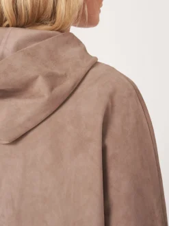 Wildlederjacke Mit Kapuze Und Geschlitzten Armeln
