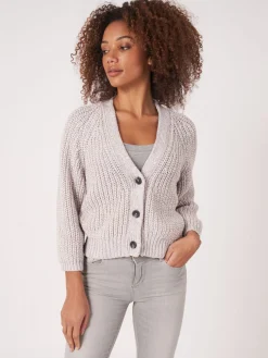 Zweifarbige Strickjacke Aus Baumwollmischung Mit Größem Rippenstrick