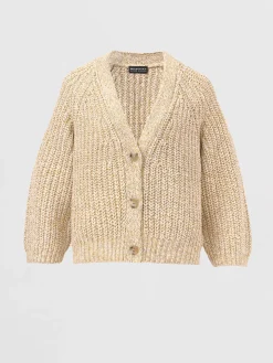 Zweifarbige Strickjacke Aus Baumwollmischung Mit Größem Rippenstrick