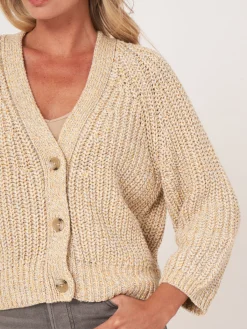 Zweifarbige Strickjacke Aus Baumwollmischung Mit Größem Rippenstrick