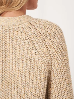 Zweifarbige Strickjacke Aus Baumwollmischung Mit Größem Rippenstrick