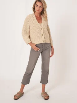 Zweifarbige Strickjacke Aus Baumwollmischung Mit Größem Rippenstrick