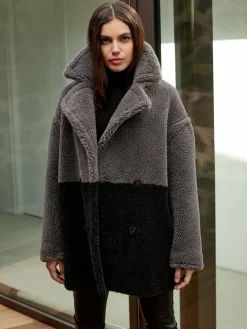 Zweifarbiger Wendbarer Faux Shearling Mäntel