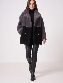 Zweifarbiger Wendbarer Faux Shearling Mäntel
